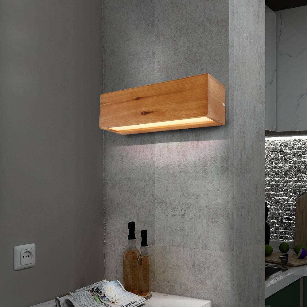 Wandlampe Wandleuchte Holz Designleuchte Wohnzimmerleuchte Flurlampe, Metall opal braun satiniert, 1x LED 12 Watt 715 Lumen warmweiß, HxBxÜ 11x37x11