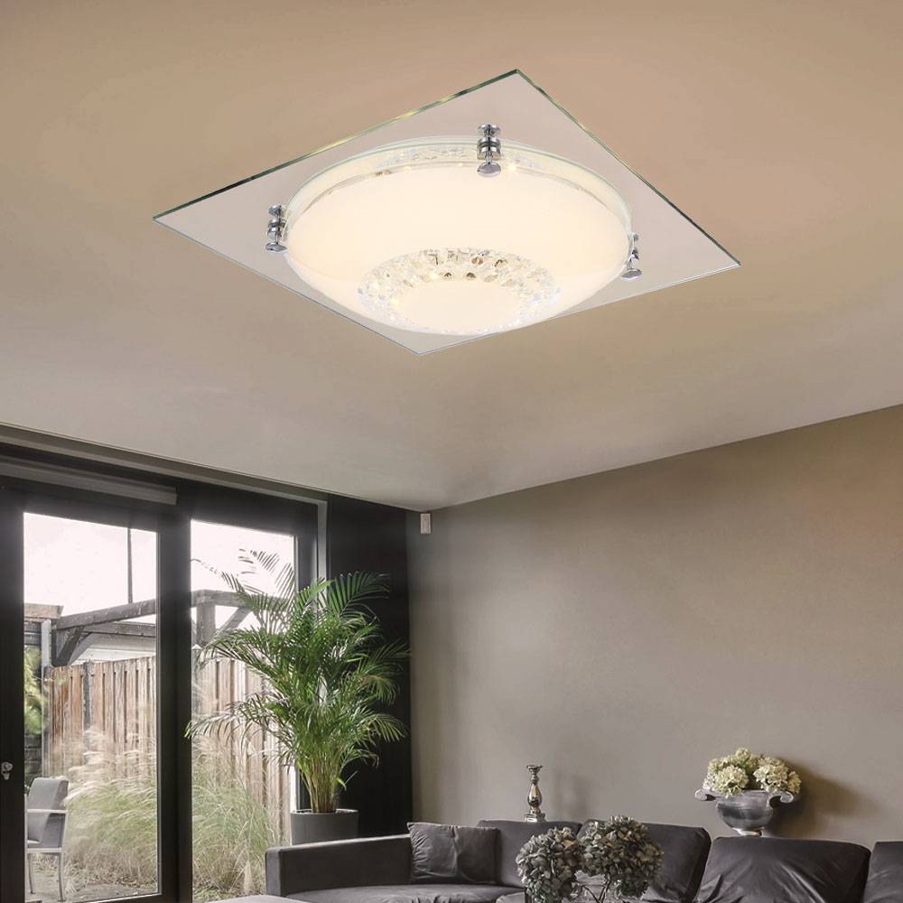 Deckenlampe Deckenleuchte Wohnzimmerlampe Schlafzimmerleuchte Flurlampe, Glaskristalle klar Chrom Spiegelglas, LED 12W 960Lm neutralweiß, LxBxH