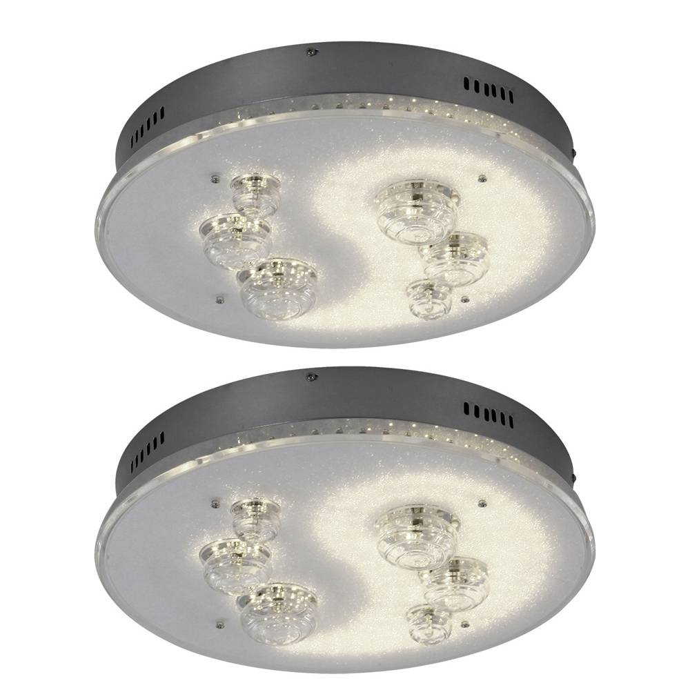 Deckenlampe Deckenleuchte Wohnzimmerlampe Esszimmerleuchte, Fernbedienung Farben fixierbar Stufenschalter, Chrom Kugeln, G4 Fassungen, DxH 43x12cm