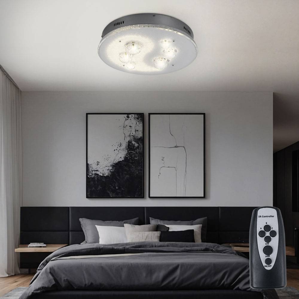 Deckenlampe Deckenleuchte Wohnzimmerlampe Esszimmerleuchte, Fernbedienung Farben fixierbar Stufenschalter, Chrom Kugeln, G4 Fassungen, DxH 43x12cm