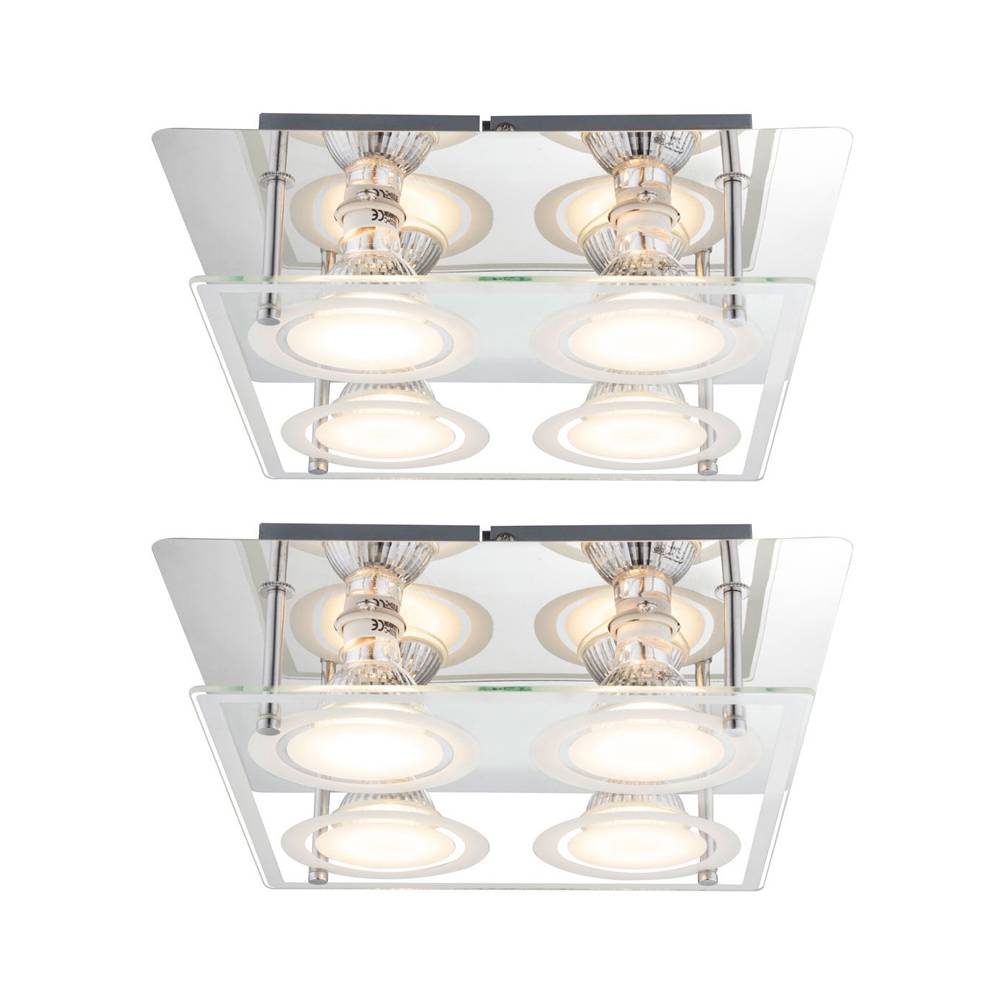 Deckenleuchte Wohnzimmerlampe Esszimmerlampe Deckenleuchte Schlafzimmerlampe Küchenleuchte, Chrom Glas silber, 4 Flammig GU10, 3W 280Lm 3000K