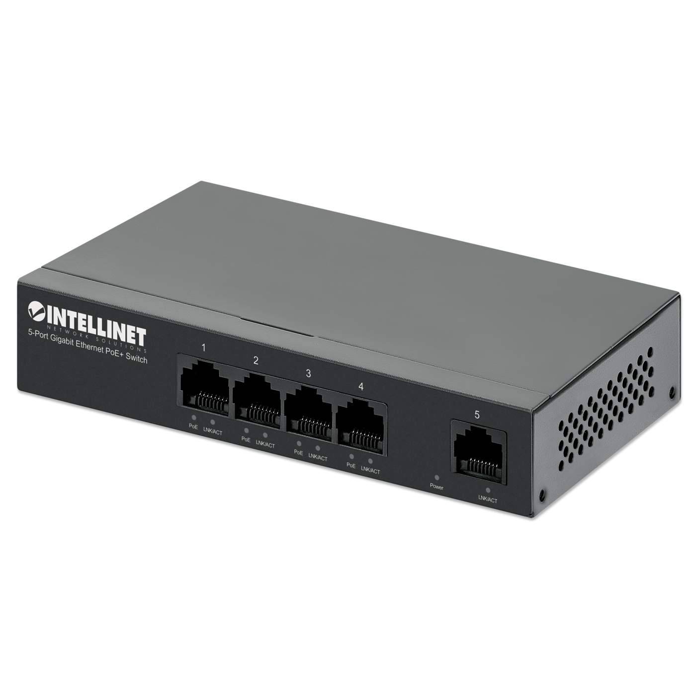 Intellinet Switch - 5 x 10/100/1000 (PoE) - Desktop, wandmontierbar - PoE+ (40 W)