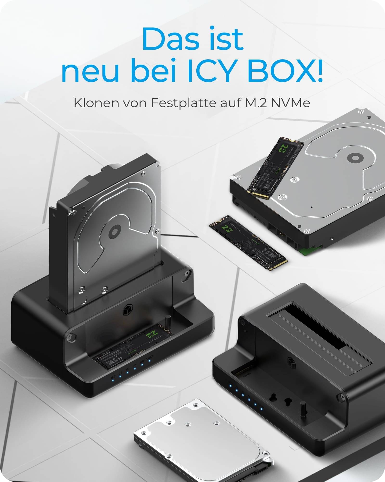 ICY BOX IB-2924MSCL-C31 - HDD / SSD Dockingstation - Klonfunktion Schächte: 3 - 2,5" / 3,5" gemeinsam genutzt, M.2 (6,4 cm/8,9 cm gemeinsam genutzt)