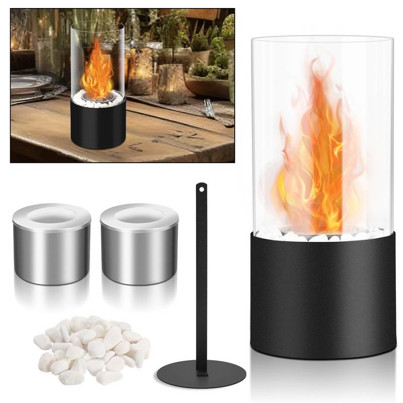 Ethanol Tischkamin Dekokamin Edelstahl Ethanol Bioethanol Tischfeuer Glaskamin mit Löschstab Runde
