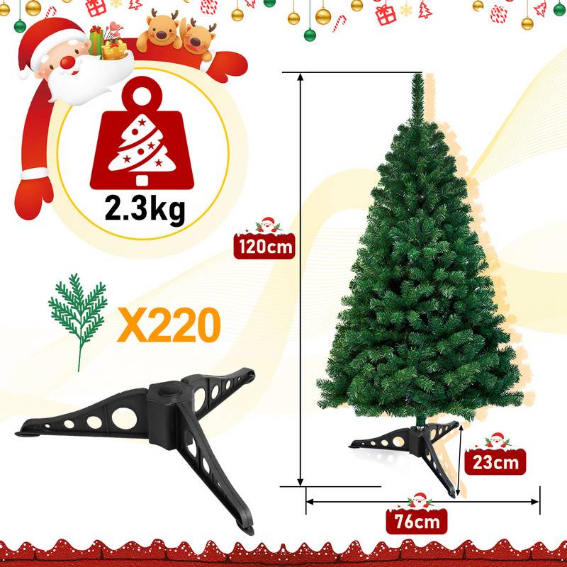 120cm Künstlicher Weihnachtsbaum, Tannenbaum mit Metallständer, Christbaum 220 Spitzen PVC Nadeln, Kunstbaum Weihnachten Klappsystem grün