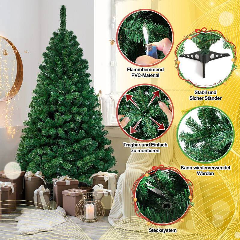 120cm Künstlicher Weihnachtsbaum, Tannenbaum mit Metallständer, Christbaum 220 Spitzen PVC Nadeln, Kunstbaum Weihnachten Klappsystem grün