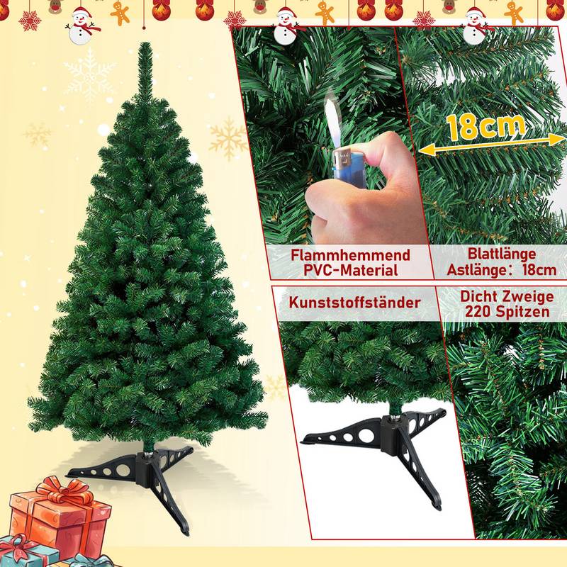 120cm Künstlicher Weihnachtsbaum, Tannenbaum mit Metallständer, Christbaum 220 Spitzen PVC Nadeln, Kunstbaum Weihnachten Klappsystem grün