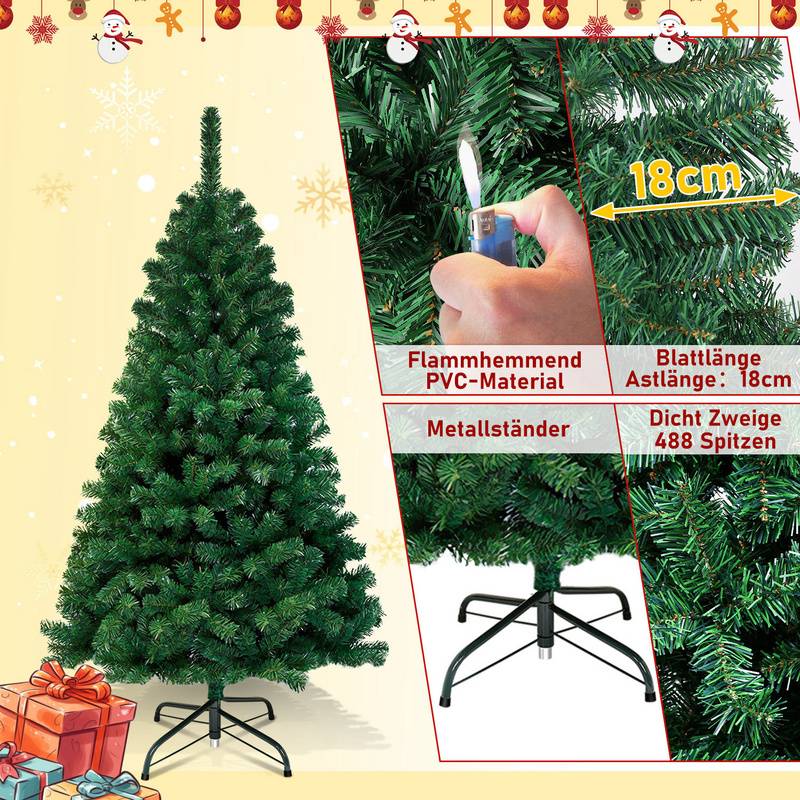 150cm Künstlicher Weihnachtsbaum, Tannenbaum mit Metallständer, Christbaum 488 Spitzen PVC Nadeln, Kunstbaum Weihnachten Klappsystem grün