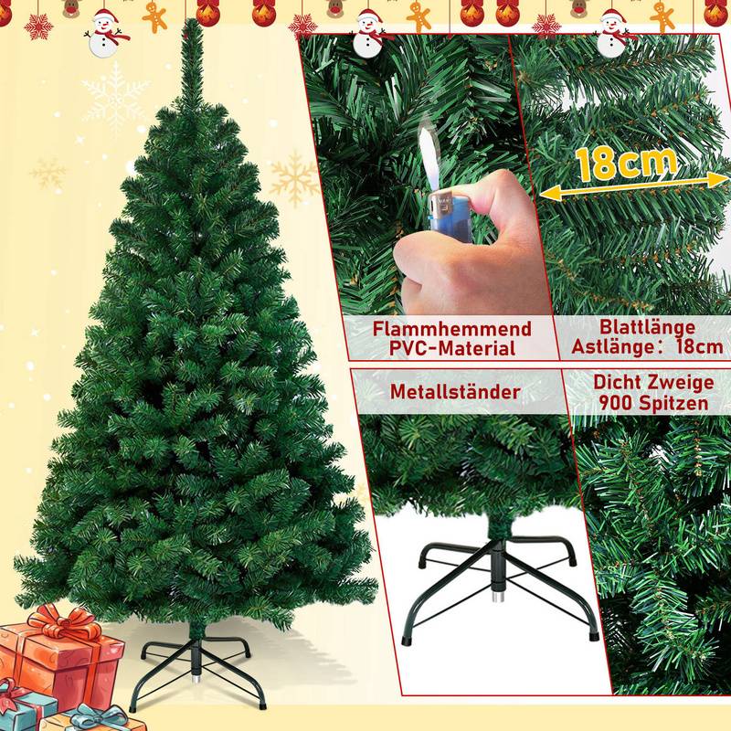 210cm Künstlicher Weihnachtsbaum, Tannenbaum mit Metallständer, Christbaum 900 Spitzen PVC Nadeln, Kunstbaum Weihnachten Klappsystem grün