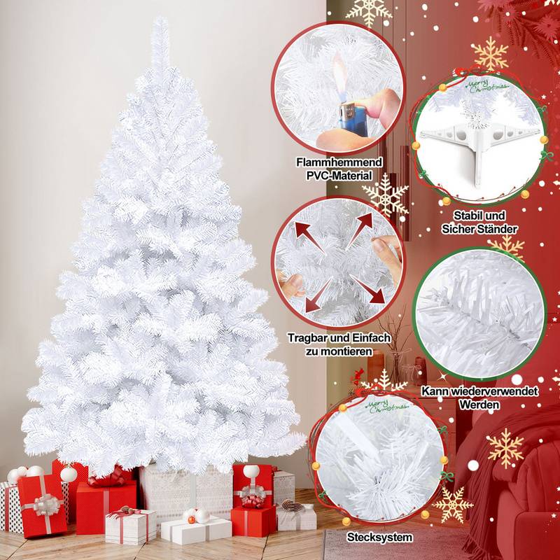 120cm Künstlicher Weihnachtsbaum, Tannenbaum mit Metallständer, Christbaum 220 Spitzen PVC Nadeln, Kunstbaum Weihnachten Klappsystem Weiß