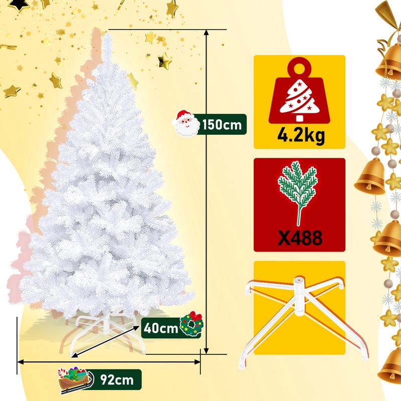 120cm Künstlicher Weihnachtsbaum, Tannenbaum mit Metallständer, Christbaum 220 Spitzen PVC Nadeln, Kunstbaum Weihnachten Klappsystem Weiß