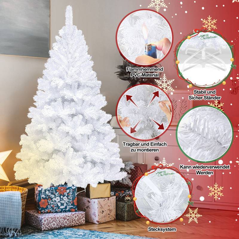 150cm Künstlicher Weihnachtsbaum, Tannenbaum mit Metallständer, Christbaum 488 Spitzen PVC Nadeln, Kunstbaum Weihnachten Klappsystem Weiß