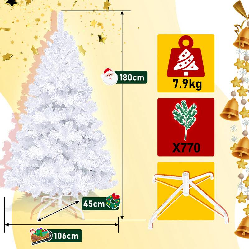 150cm Künstlicher Weihnachtsbaum, Tannenbaum mit Metallständer, Christbaum 488 Spitzen PVC Nadeln, Kunstbaum Weihnachten Klappsystem Weiß
