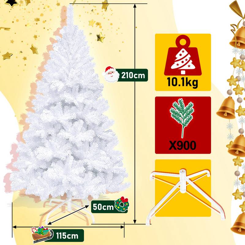 180cm Künstlicher Weihnachtsbaum, Tannenbaum mit Metallständer, Christbaum 770 Spitzen PVC Nadeln, Kunstbaum Weihnachten Klappsystem Weiß