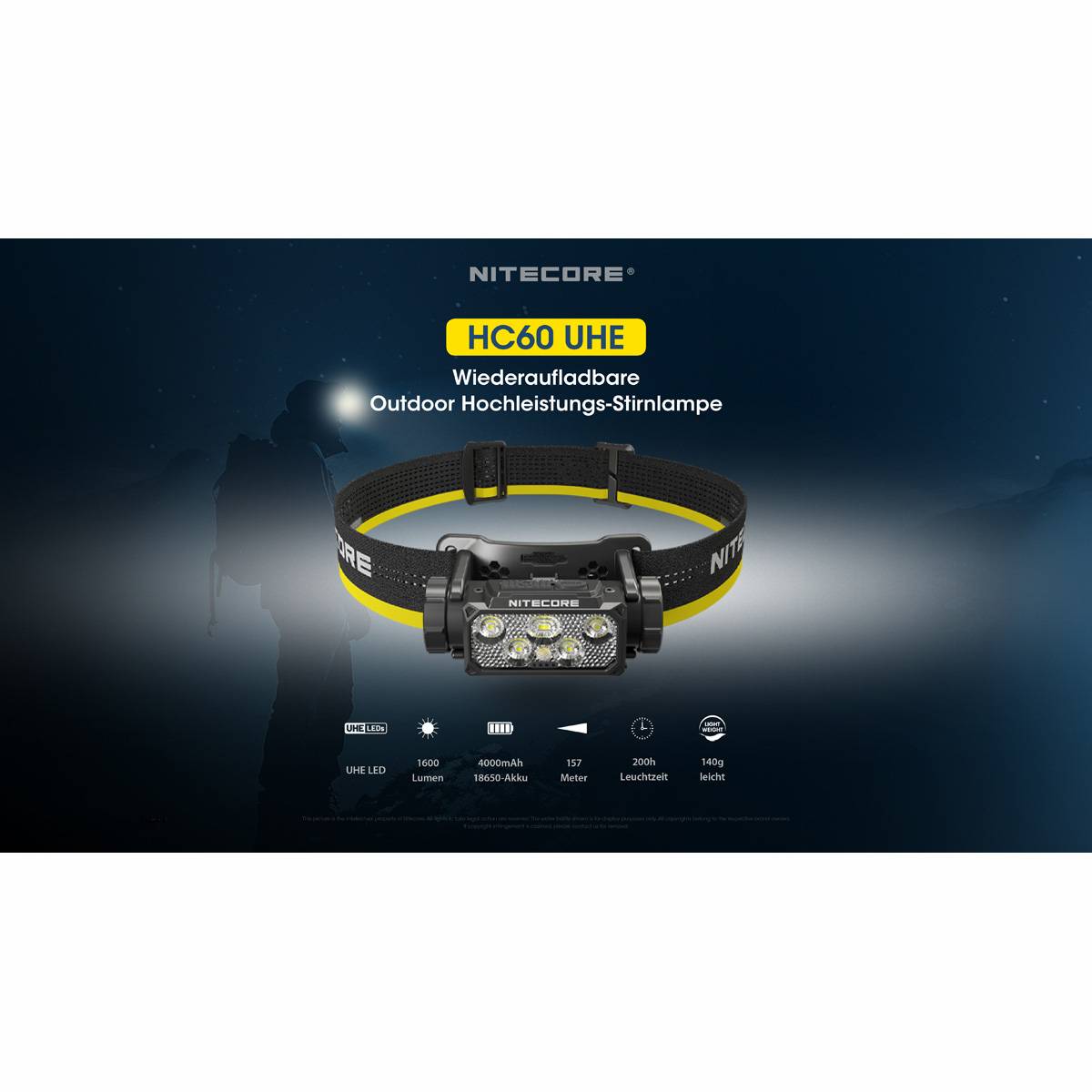Nitecore HC60 UHE Stirnlampe 1600 Lumen - Gelb/Schwarz