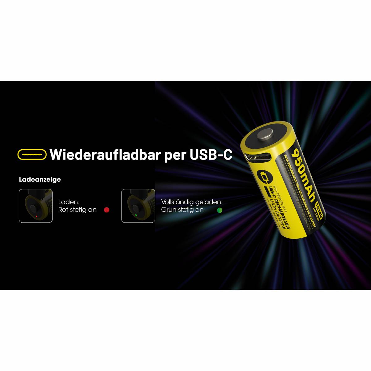 Nitecore NL169R | 16340 Lithium-Ionen-Akku mit USB-Anschluss 950mAh
