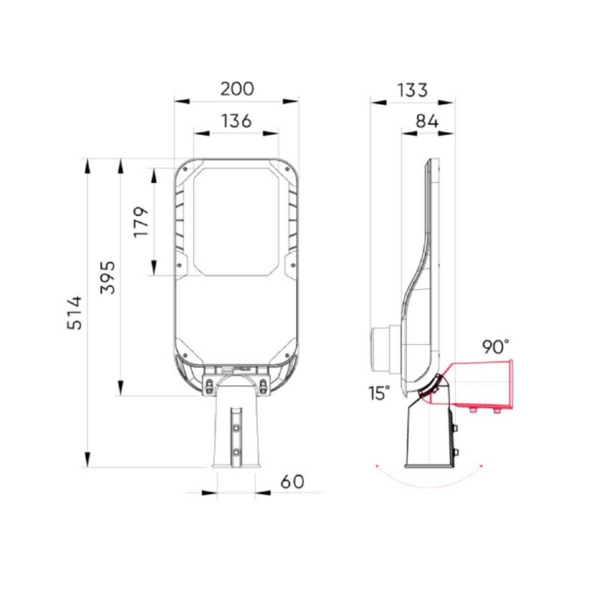 LED Straßenleuchte CAMINO 100W | IP66 Schutzart | 3000K Warmweißem Licht | 56,4 x 22 x 13,3 cm