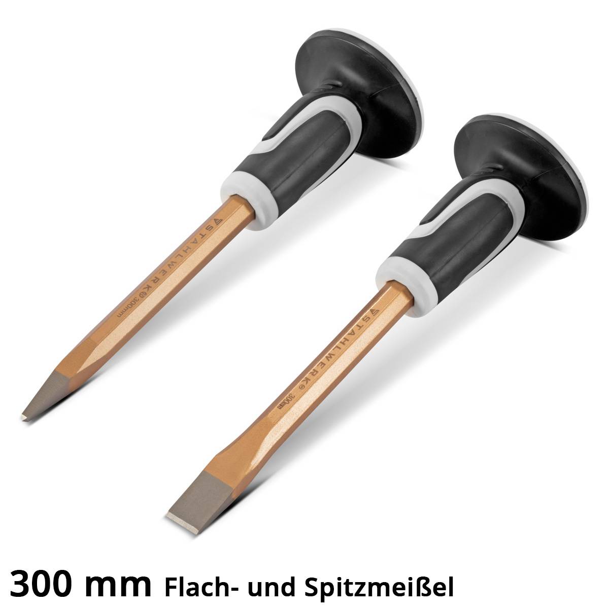 STAHLWERK Flachmeißel / Spitzmeißel 2er Set Gold 300 mm Handmeißel