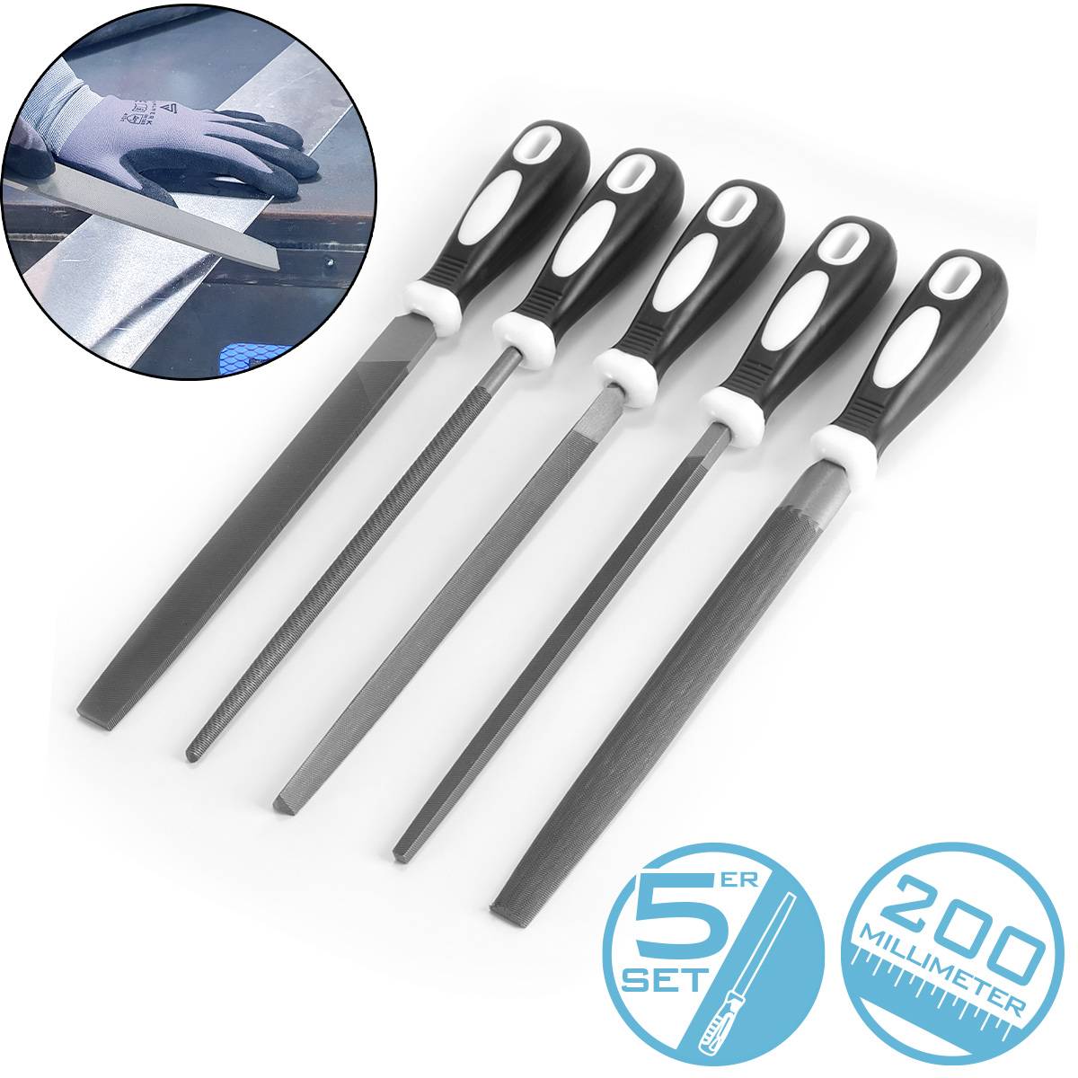 STAHLWERK Stahlfeilen 5er Set 200 mm / 8" Raspeln / Metallfeilen / Feilen-Satz