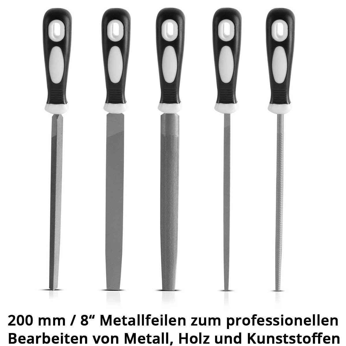 STAHLWERK Stahlfeilen 5er Set 200 mm / 8" Raspeln / Metallfeilen / Feilen-Satz