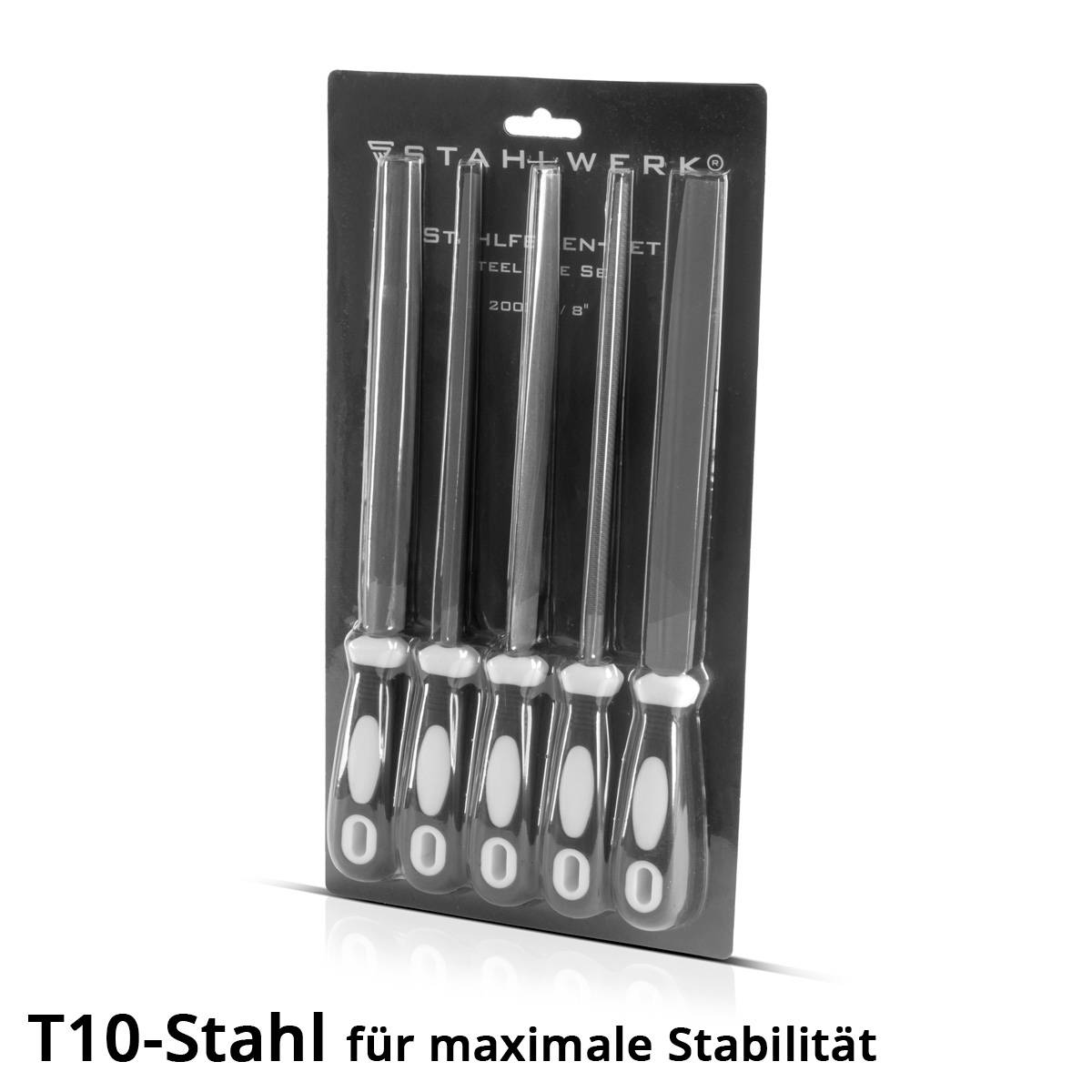 STAHLWERK Stahlfeilen 5er Set 200 mm / 8" Raspeln / Metallfeilen / Feilen-Satz