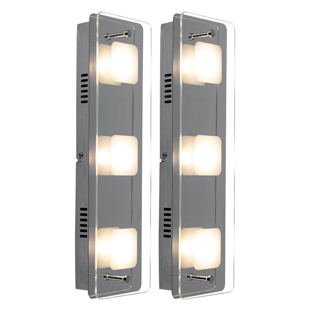 LED Wandleuchte Treppenhauslampe Flurleuchte Wandlampe 3 flammig Schlafzimmerlampe Wohnzimmerleuchte, Glas Chrom, 3x 5W, 3x 400lm warmweiß, BxH