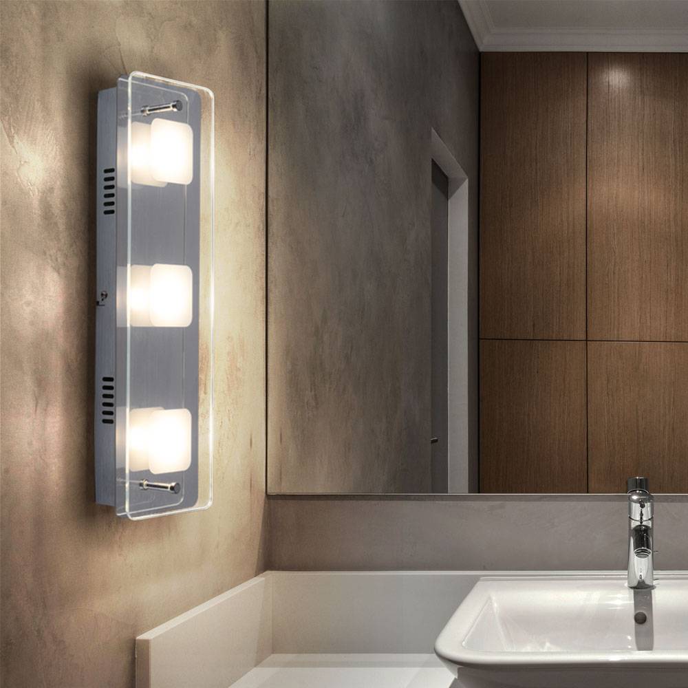 LED Wandleuchte Treppenhauslampe Flurleuchte Wandlampe 3 flammig Schlafzimmerlampe Wohnzimmerleuchte, Glas Chrom, 3x 5W, 3x 400lm warmweiß, BxH