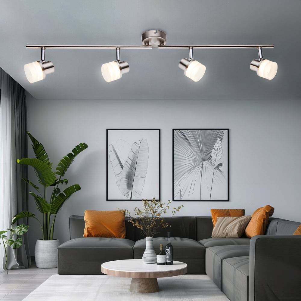Deckenleuchte Wohnzimmerlampe Deckenlampe Esszimmerleuchte Schlafzimmerlampe, Metall silber Chrom, 4 Flammig Spots beweglich, 3,5W 190Lm 3000K