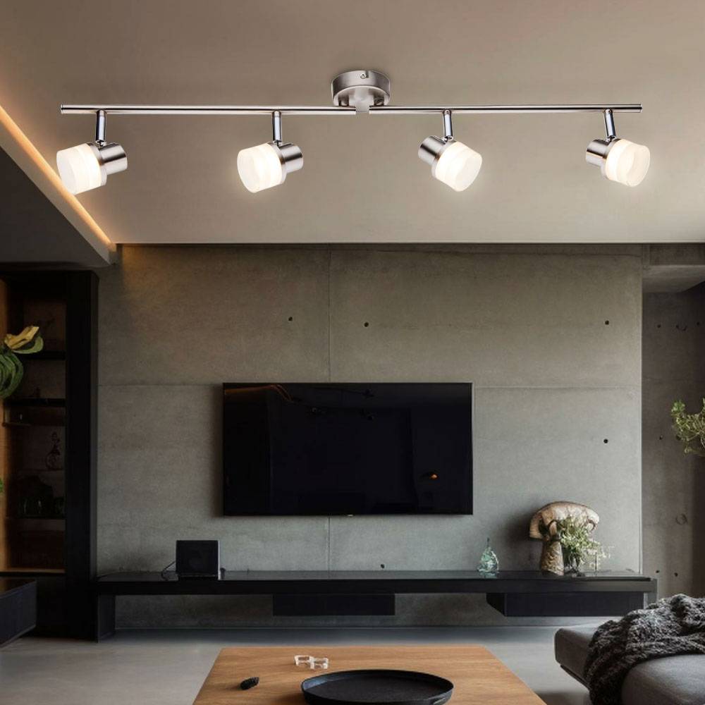 Deckenleuchte Wohnzimmerlampe Deckenlampe Esszimmerleuchte Schlafzimmerlampe, Metall silber Chrom, 4 Flammig Spots beweglich, 3,5W 190Lm 3000K