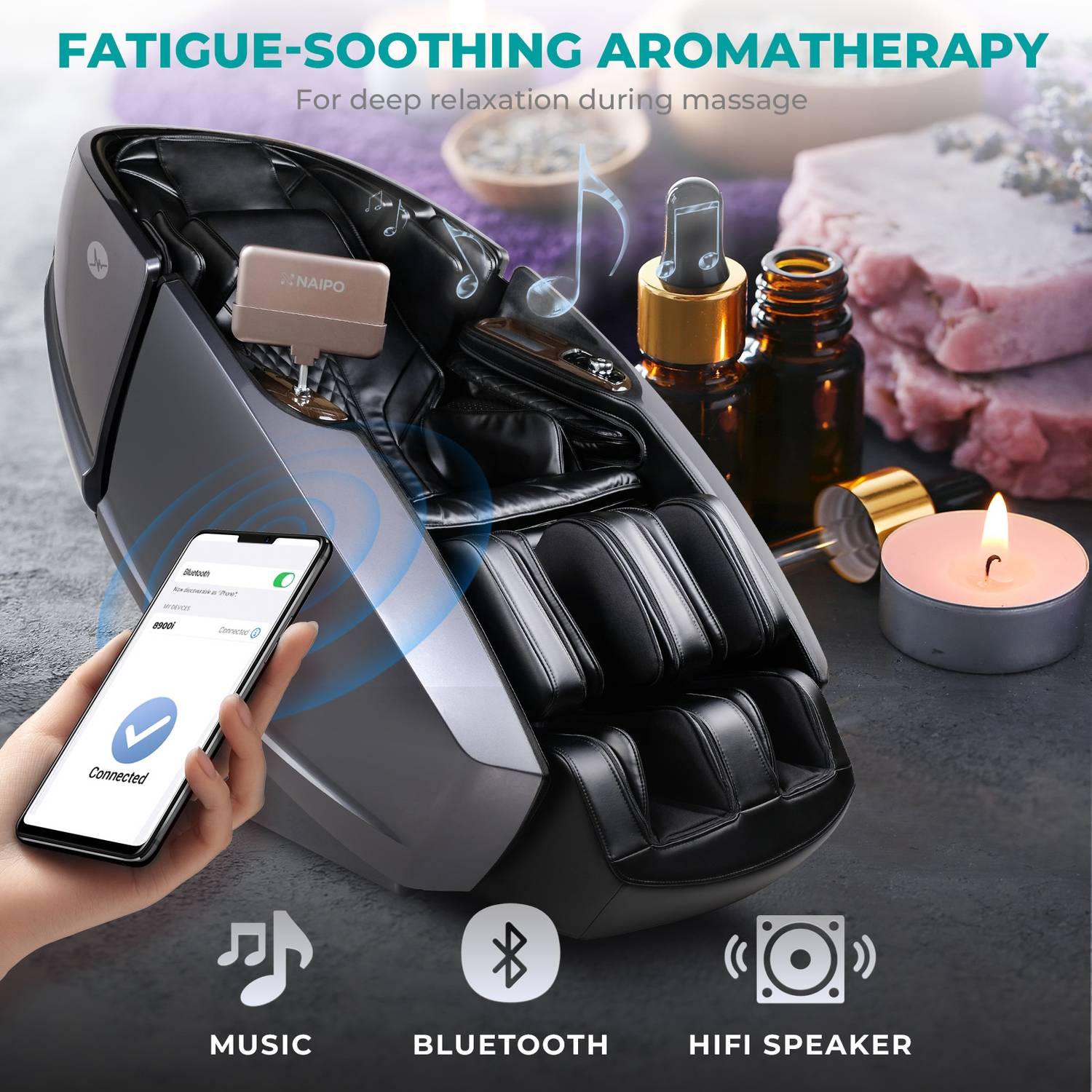 Naipo 4D Massagesessel, Raumkapsel-Massagestuhl Aromatherapie, Wärmetherapie, 8-Zoll-Tablet-Steuerung,Schwarz