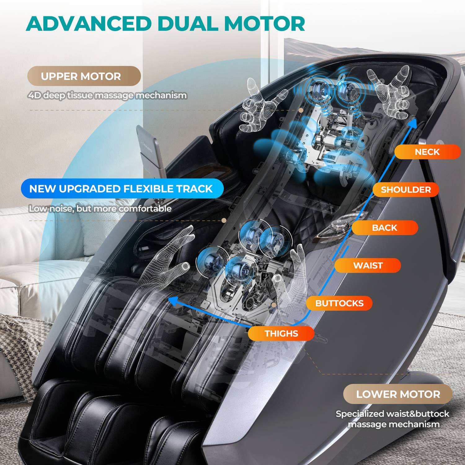 Naipo 4D Massagesessel, Raumkapsel-Massagestuhl Aromatherapie, Wärmetherapie, 8-Zoll-Tablet-Steuerung,Schwarz