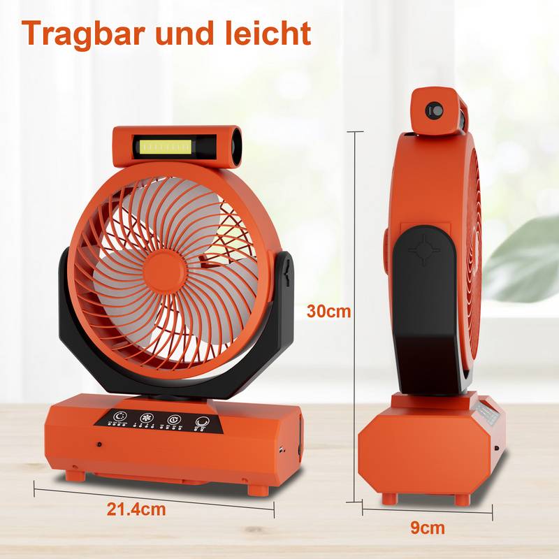 Tischventilator,Camping Ventilator, wiederaufladbar, 20000mAh Akku, 4 Geschwindigkeiten, mit Fernbedienung, LED Licht und Haken,für Outdoor