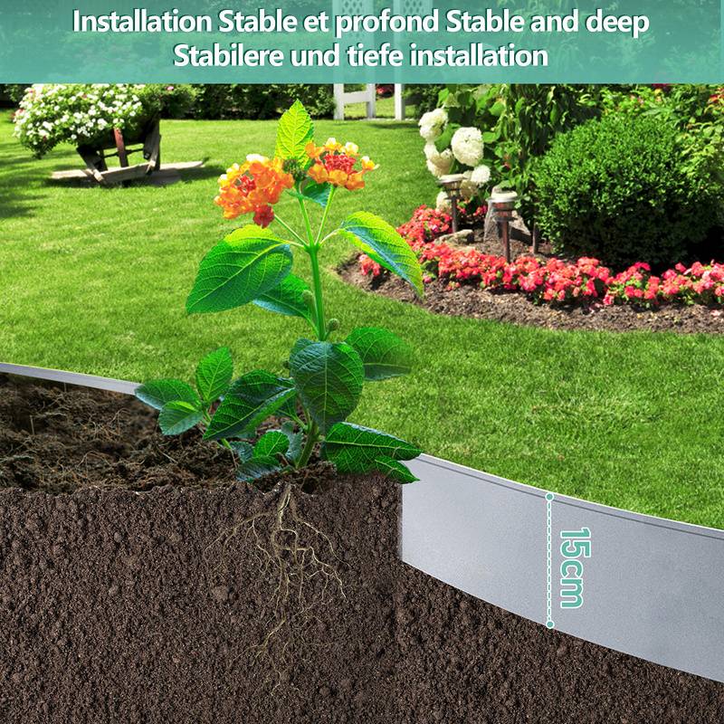 Rasenkante Metall 100 x 15 cm 25m Beeteinfassung Mähkante Verzinkt Wegbegrenzung Beetumrandung Palisade Silber