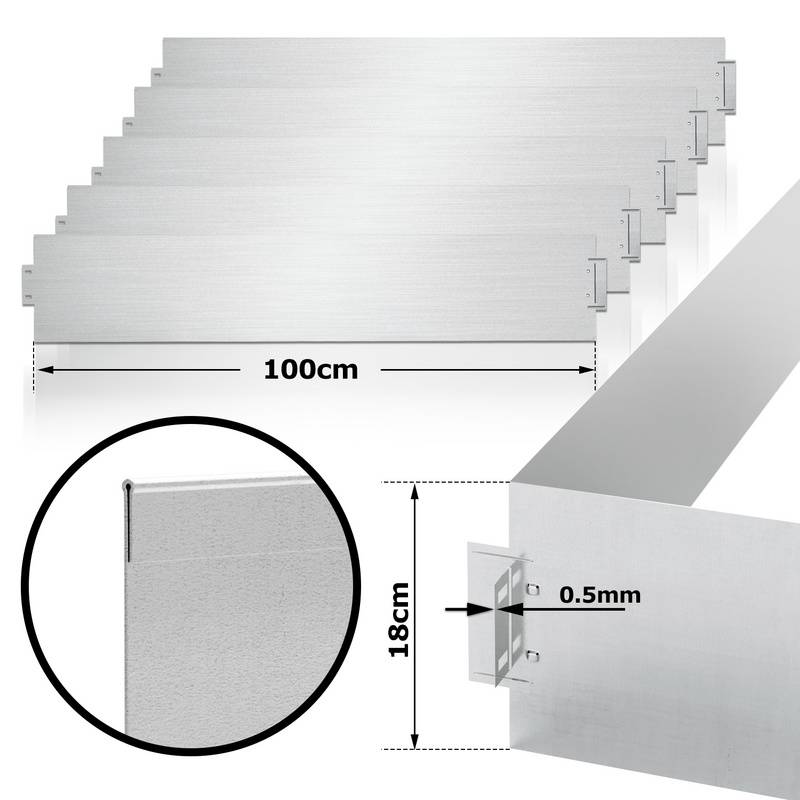 Rasenkante Metall 100 x 18 cm 15m Beeteinfassung Mähkante Verzinkt Wegbegrenzung Beetumrandung Palisade Silber