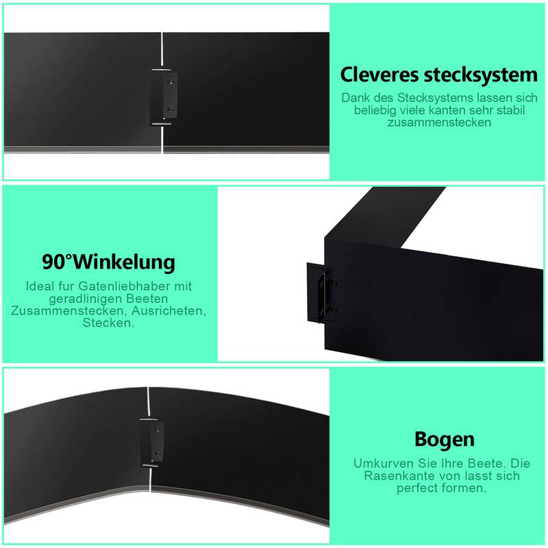 Rasenkante Metall 100 x 15 cm 15m Beeteinfassung Mähkante Verzinkt Wegbegrenzung Beetumrandung Palisade Schwarz