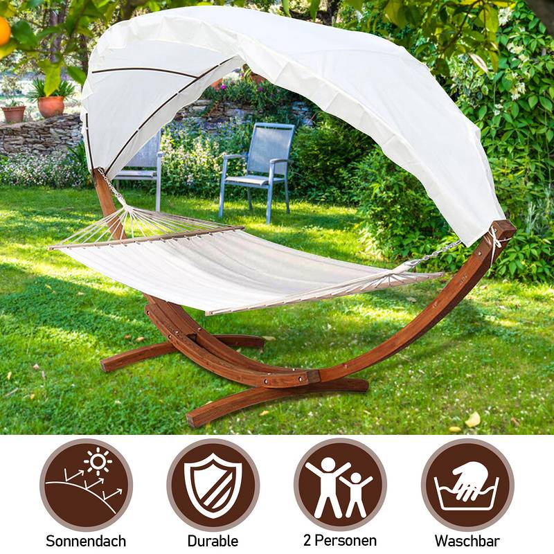 Hängematte mit Gestell Hängematten Stabhängematte Outdoor Holz XXL Garten Hängemattengestell 2 Personen 410cm