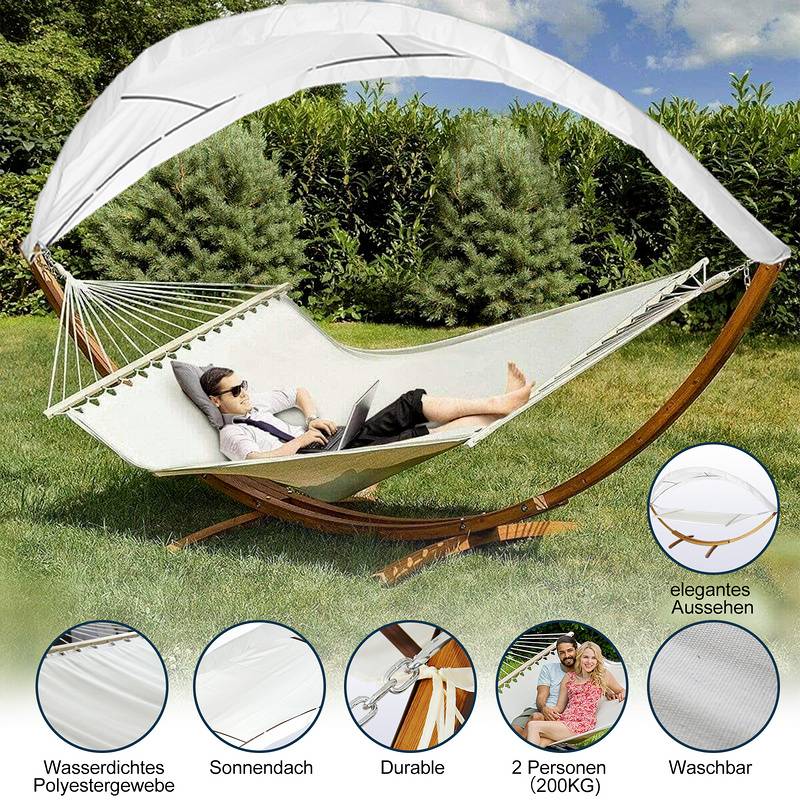 Hängematte mit Gestell Hängematten Stabhängematte Outdoor Holz XXL Garten Hängemattengestell 2 Personen 410cm