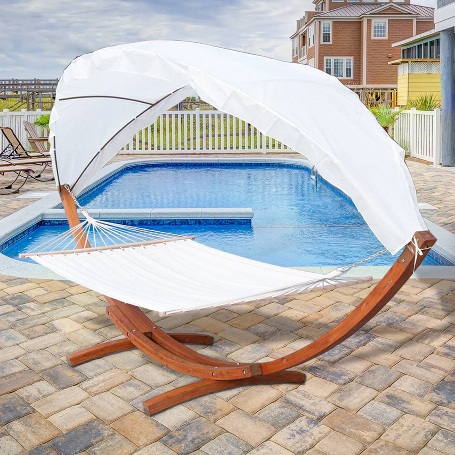 Hängematte mit GestellWetterfestem Hängematten Stabhängematte Outdoor Holz XXL Garten Hängemattengestell 2 Personen 410cm