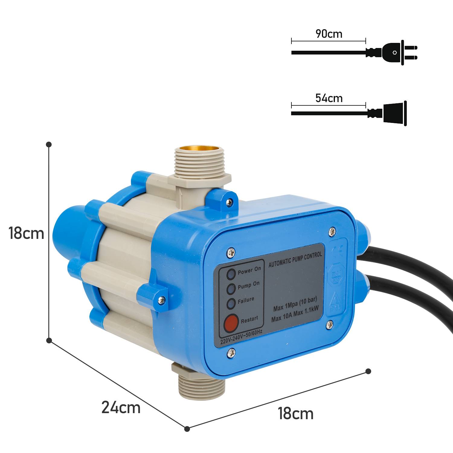 Pumpensteuerung Druckregler Presscontrol Watertech Druckwächter bis 1.1kw Blau mit kabel