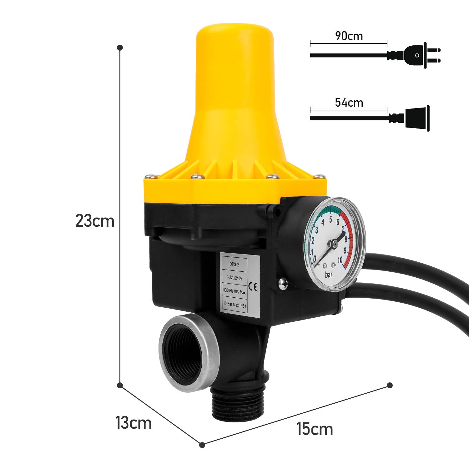 Pumpensteuerung Druckregler Presscontrol Watertech Druckwächter bis 1.1kw Gelb mit kabel