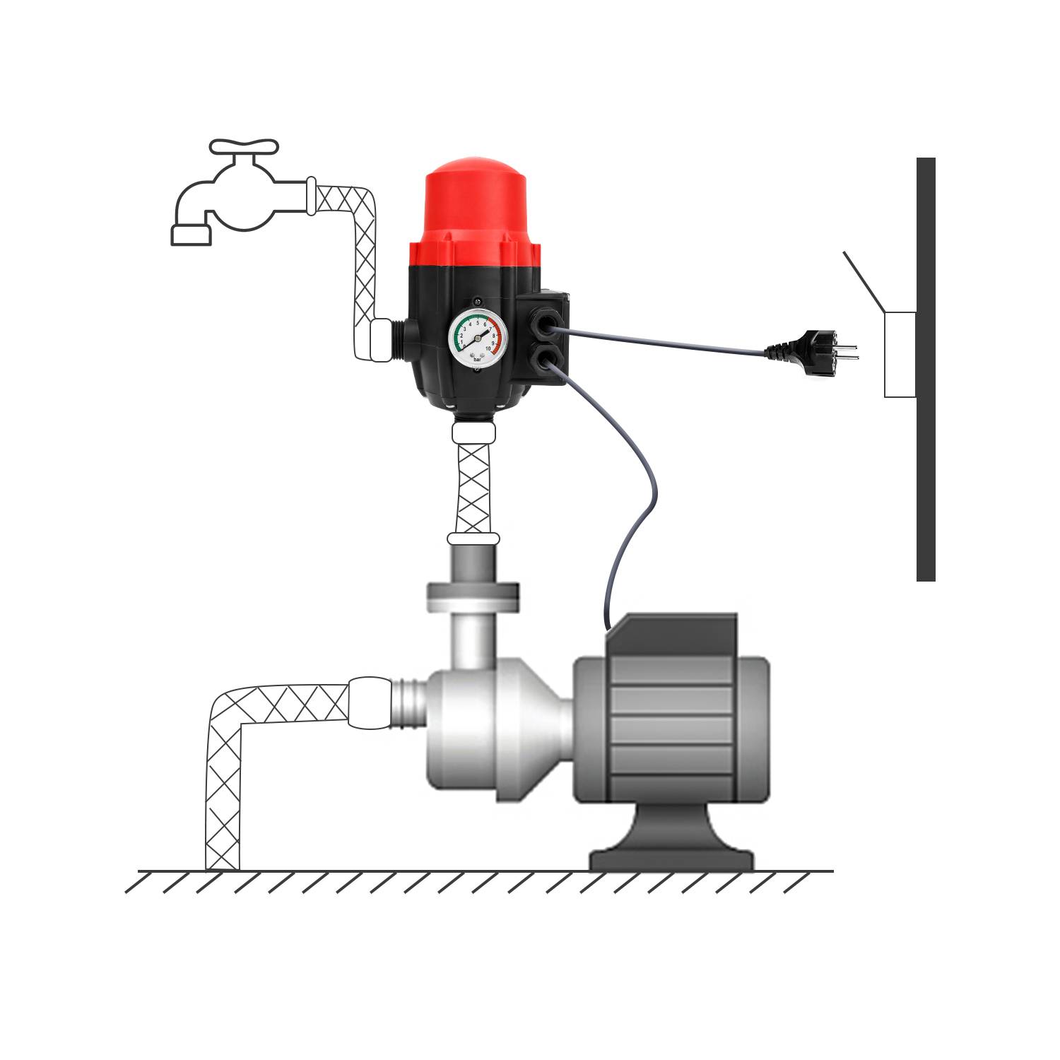 Pumpensteuerung Druckregler Presscontrol Watertech Druckwächter bis 1.1kw Gelb mit kabel