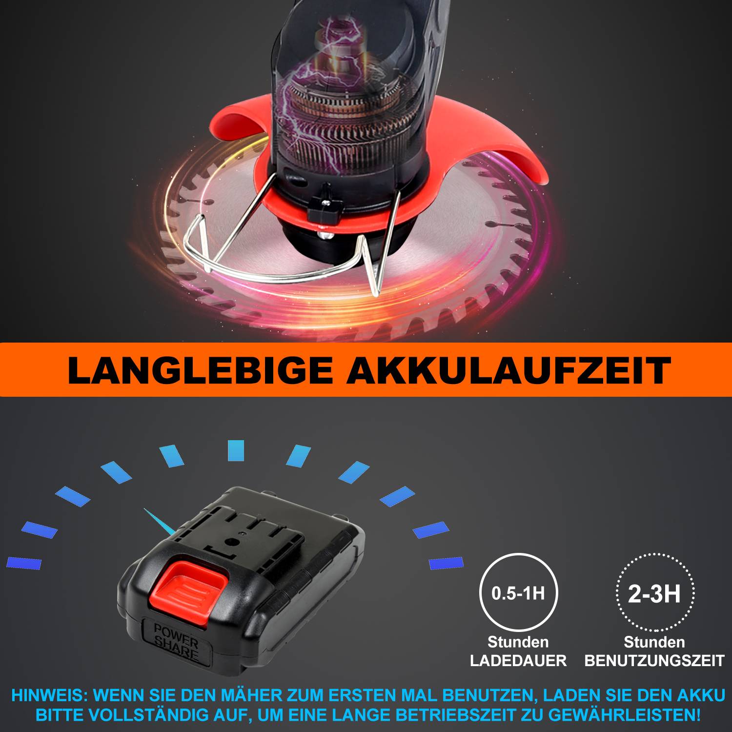 Rasentrimmer Elektro Freischneider mit 2x 21V 1500ma Ladegerät Akku 18 krpm