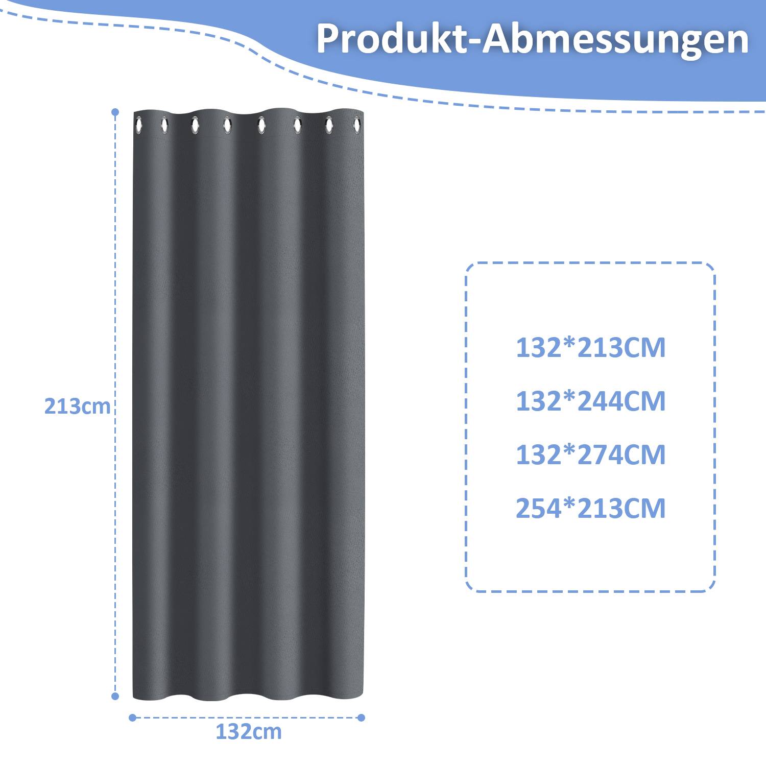 1er-Set Outdoor Vorhang mit Ösen Gardinen Verdunkelungsvorhang Blickdicht Garten Patio Balkon Dunkelgrau 132 x 213cm
