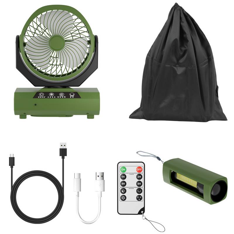 Camping Ventilator Multifunktionales 2in1 Camping-Lüfterlicht, Tragbarer USB-Campingventilator für Zelt mit LED-Lampe Laterne Fernbedienung Ventilat