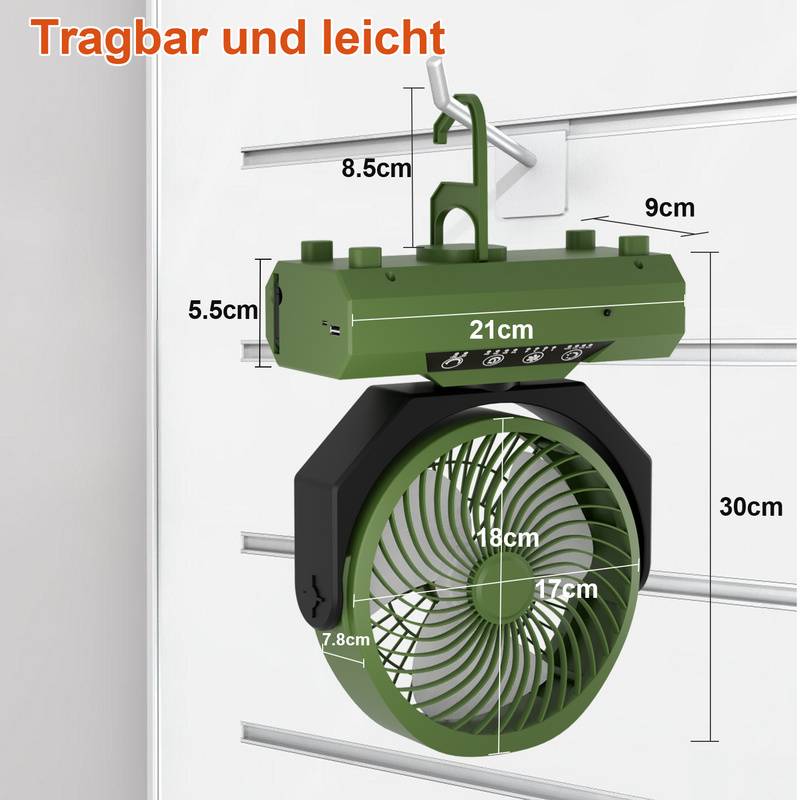 Camping Ventilator Multifunktionales 2in1 Camping-Lüfterlicht, Tragbarer USB-Campingventilator für Zelt mit LED-Lampe Laterne Fernbedienung Ventilat