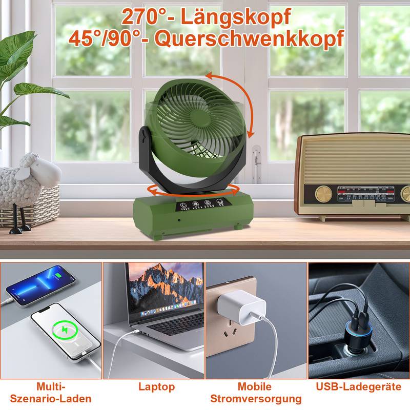 Camping Ventilator Multifunktionales 2in1 Camping-Lüfterlicht, Tragbarer USB-Campingventilator für Zelt mit LED-Lampe Laterne Fernbedienung Ventilat