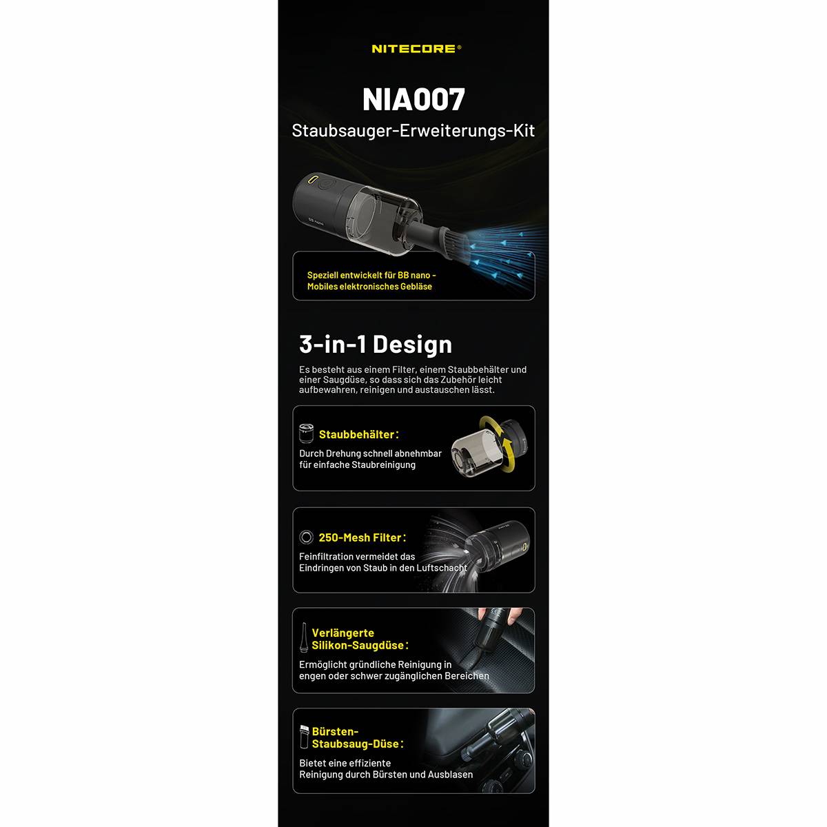 Nitecore NIA007 Extension Vacuum Kit für BB Nano - Schwarz
