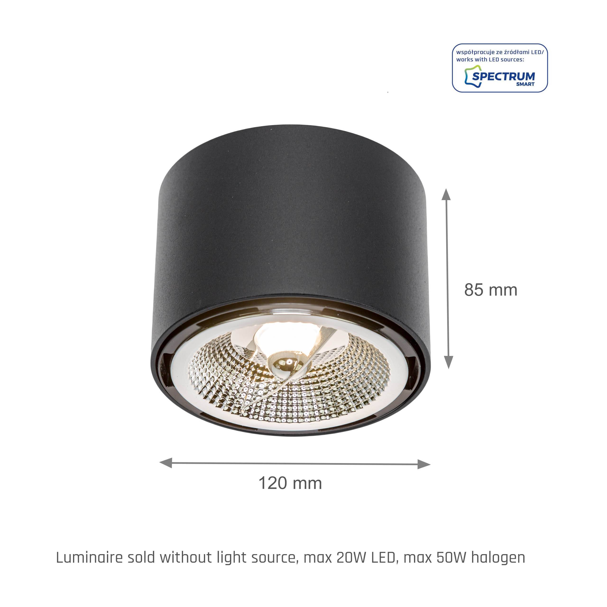 Spectrum LED Chloe AR111 GU10 Aufbauleuchte schwarz Deckenleuchte IP20 max. 50W rund