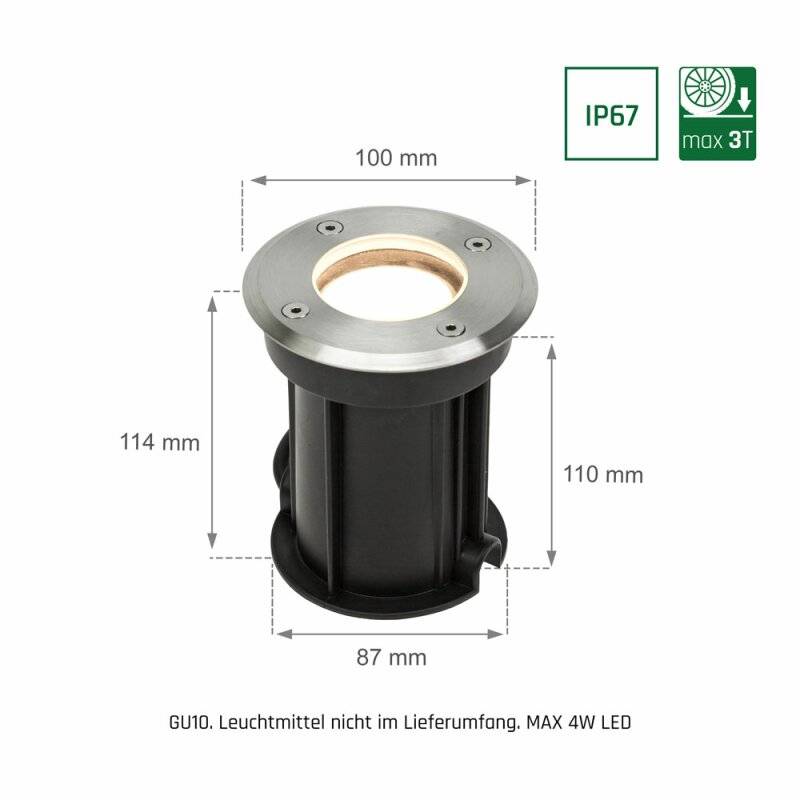 Spectrum LED LUKKA GU10 Edelstahl Gartenspot IP67 Bodenstrahler max. 4W schwarz