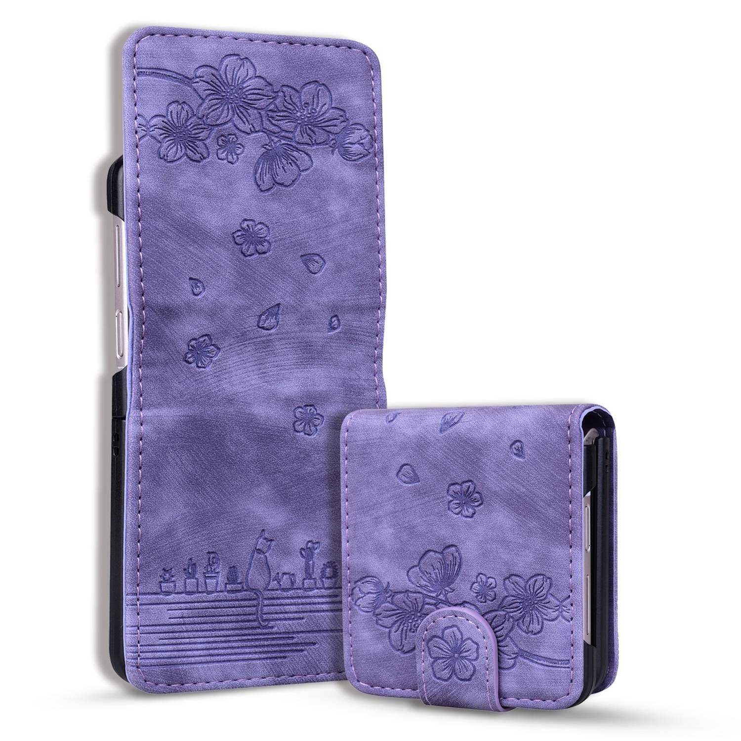 Für Samsung Galaxy Z Flip6 Kunstleder Cartoon Design Schutzhülle Lila